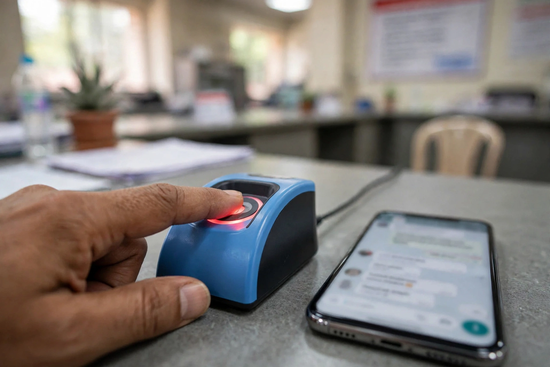 Biometric fingerprint verification at Aadhaar center