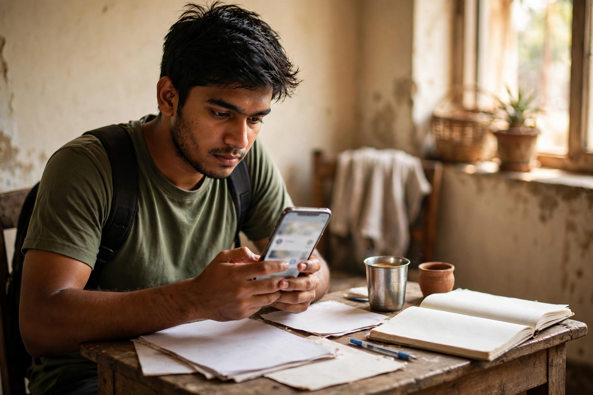 Berojgari Bhatta Yojana - unemployed youth checking allowance application on phone