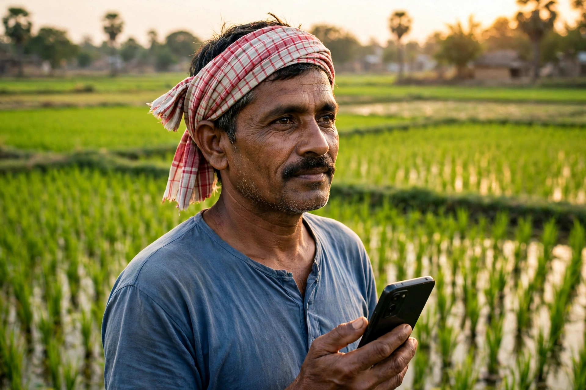 Bihar Kisan Registration 2026 - farmer registering on DBT Agriculture Bihar portal with smartphone in paddy field