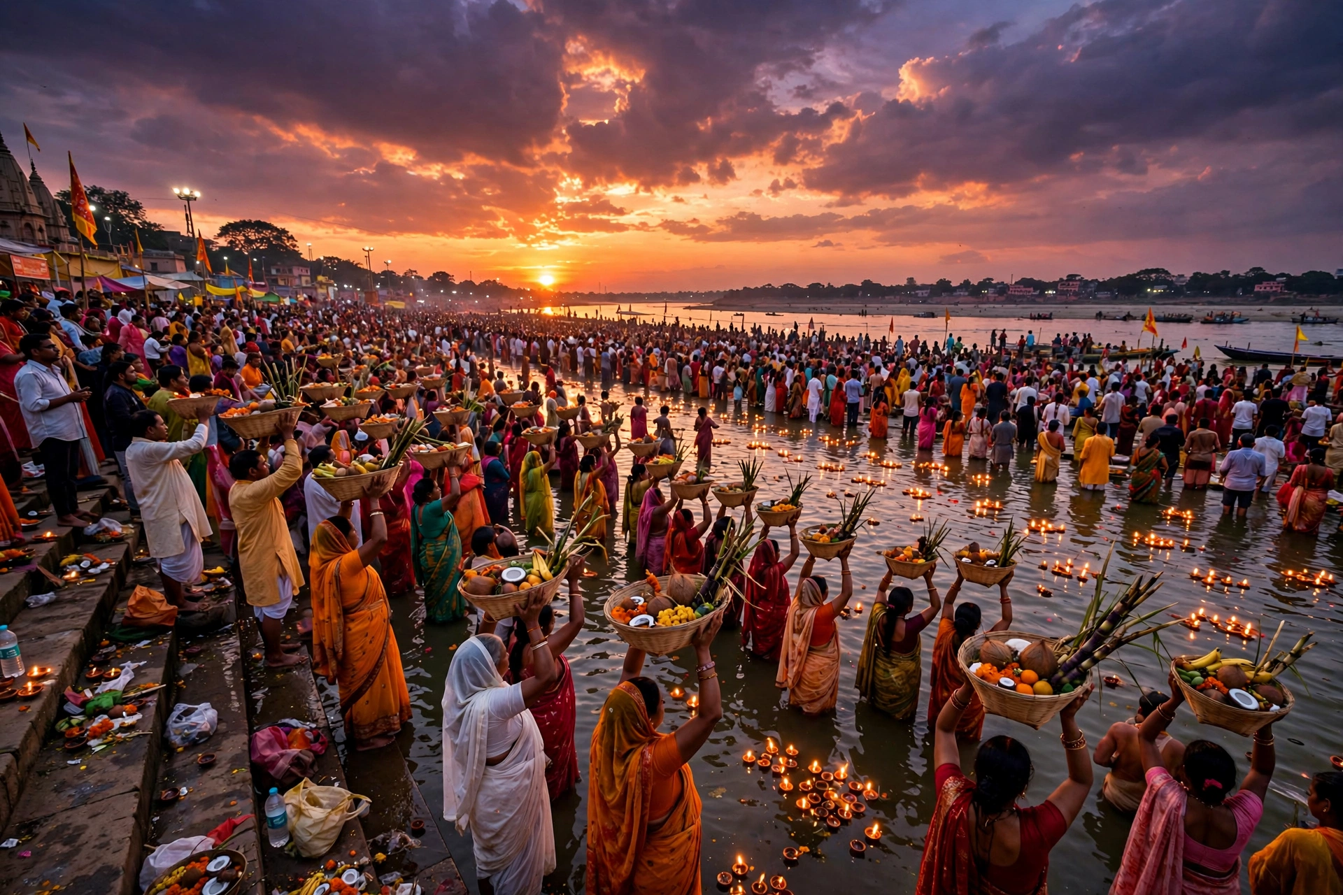सूर्यास्त के समय घाट का विहंगम दृश्य