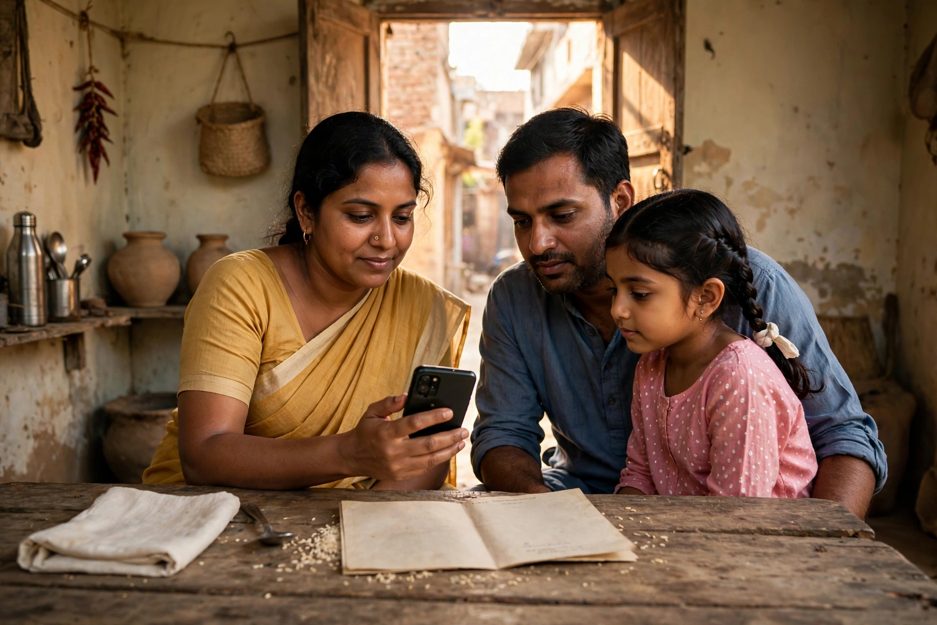 Delhi Ration Card 2026 - family checking ration card application on phone