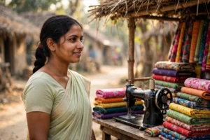 Mahila Udyami Credit Yojana - rural woman entrepreneur at her tailoring shop