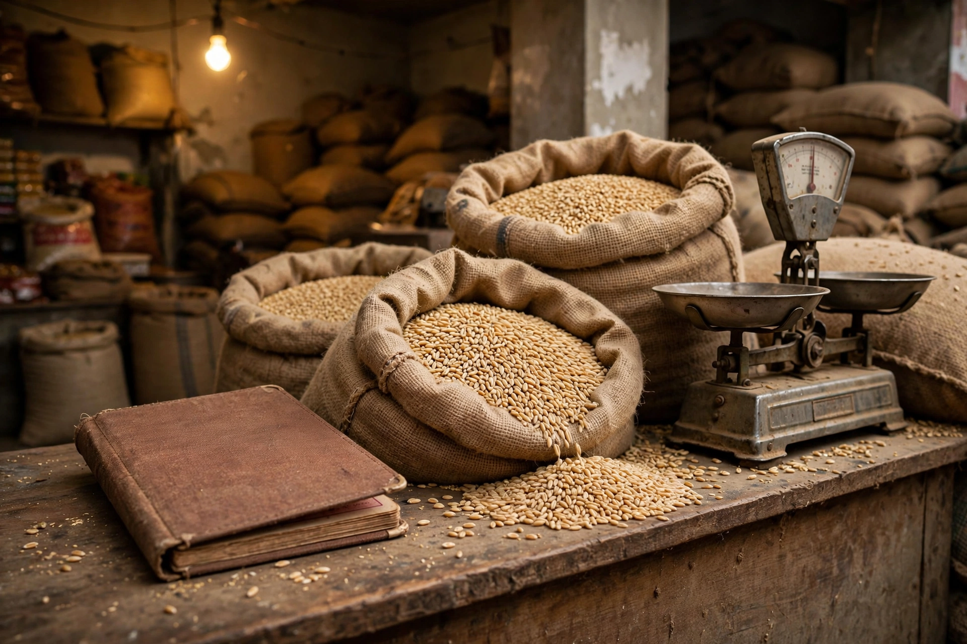 MP ration card with wheat sacks