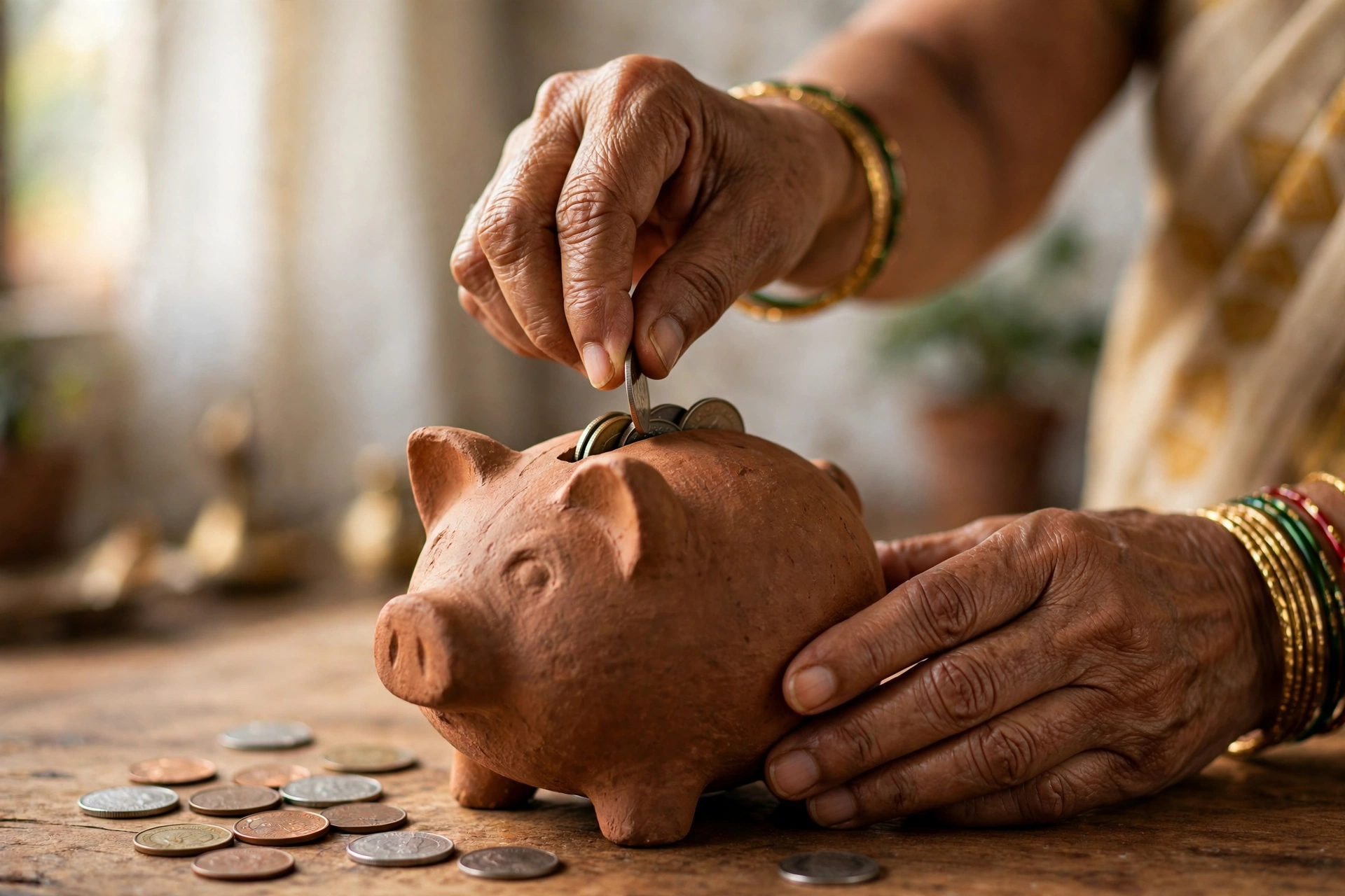 Sukanya Samriddhi Yojana — savings for a girl child, coins and piggy bank