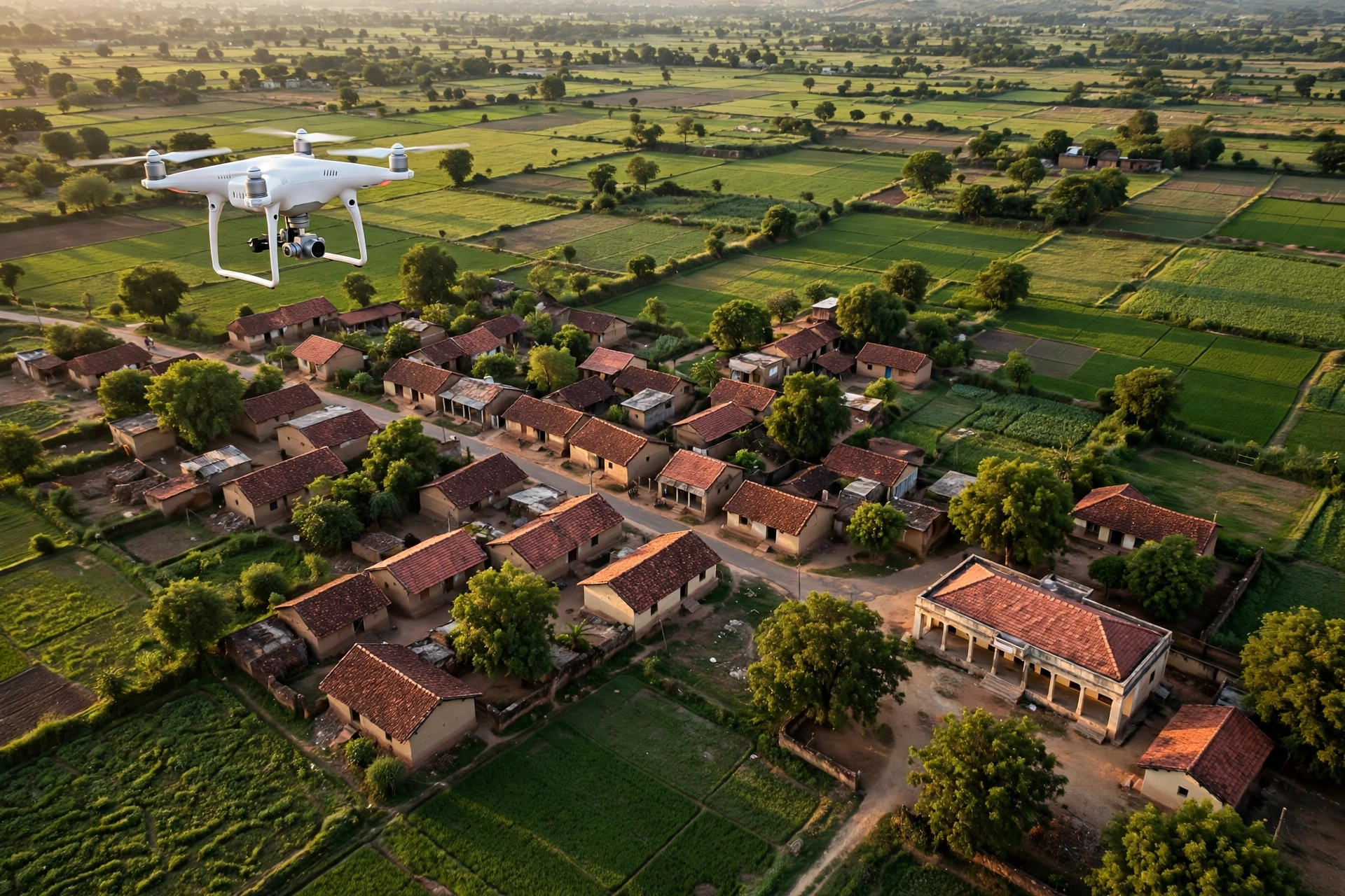 Drone survey under SVAMITVA Yojana over village houses