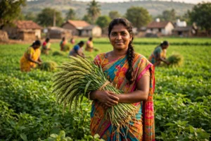 Mahila Shetkari Portal Maharashtra 2026 — woman farmer in a green field